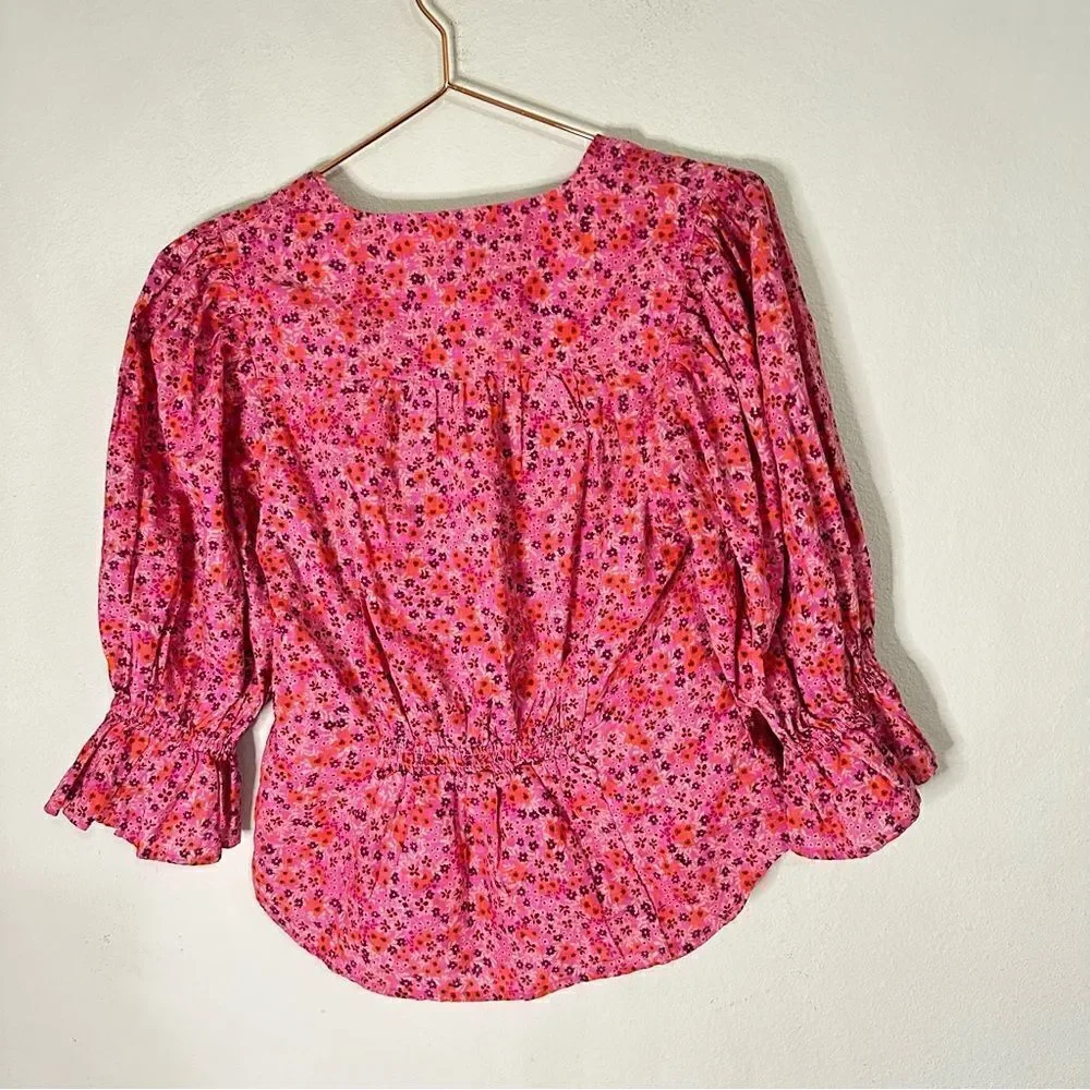 NWOT Free People I Found You Pink Floral Puff Sleeved Top Small